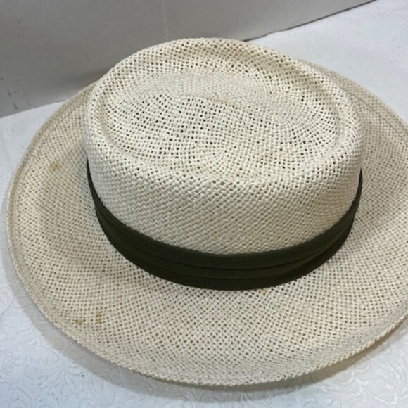 Natural Fiber Straw Fedora Casual Sun Hat w/Pleated Green Band - Picture 11 of 15